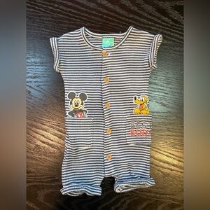 Disney Baby Blue & White Knot One Piece Romper Size 6-9 Months Mickey & Pluto